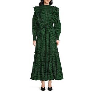 A Loves A Longsleeve‎ Maxi Dress Smocked High Neck Colonial Victorian Green $169